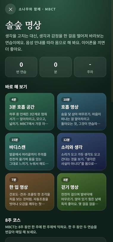 소나무(MBCT·ACT)와 솔숲 명상은 언제 쓰면 좋나요? 사진 1